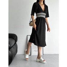 MST Bürümcük Kumaş Beli Gipe Nakışlı Elbise