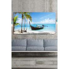 Morfil Sanat Atölyesi Tropikal Okyanus Sahil Tekne Manzara Kanvas Tablo  (6 Farklı Ölçü)