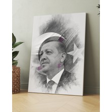 Morfil Sanat Atölyesi Recep Tayyip Erdoğan Başkan Erdoğan Karakalem Efektli Rte Kanvas Tablo (7 Farklı Ölçü)