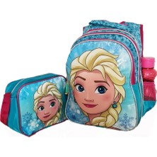 Masho Trend Mavi Frozen Elsa Sırt Çantası + Beslenme - Elsa Ilkokul Çantası Karlar Ülkesi Kız Çocuk Okul Çantası