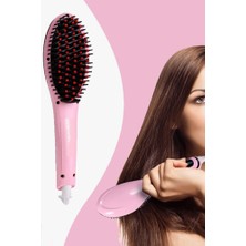 Aktif Market Elektrikli Saç Düzleştirici Tarak Fast Hair Straightener Pratik Pembe Saç Kurutma Tarağı