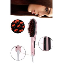 Aktif Market Elektrikli Saç Düzleştirici Tarak Fast Hair Straightener Pratik Pembe Saç Kurutma Tarağı