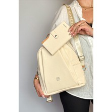 Just Polo Büyük Boy Günlük Kullanamına Uygun 9 Bölmeli Krem Kombin Kadın Sırt Çantası 4040