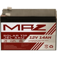 Maz Akü 12 Volt 14 Amper (Ah) Solar Jel Akü (Güneş Paneli Akü)