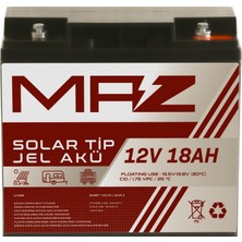 Maz Akü 12 Volt 18 Amper (Ah) Solar Jel Akü (Güneş Paneli Akü)