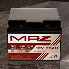 Maz Akü 12 Volt 28 Amper (Ah) Solar Jel Akü (Güneş Paneli Akü)