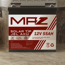 Maz Akü 12 Volt 55 Amper (Ah) Solar Jel Akü (Güneş Paneli Akü)
