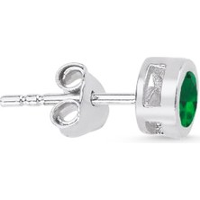 Altın Sepeti Gümüş Yeşil Taşlı Tektaş Erkek Küpe