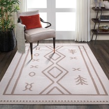 Havvana Home Kaymaz Taban Çamaşır Makinesinde Yıkanabilir Bej Rengi Pamuklu Halı Kilim