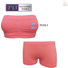 Laviyan Kadın 2'li Paket Dikişsiz/seamless Pedli Straplez + Lazer Kesim Dikişsiz Boxer, Iç Çamaşırı Takımı