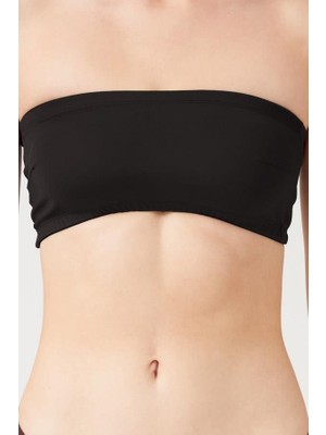 COTTONHILL Siyah Straplez Crop Top Büstiyer