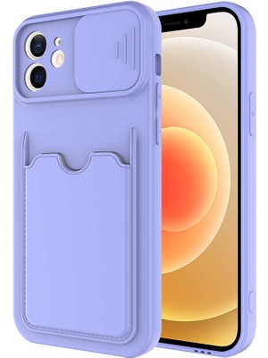 Heptek İletişim Apple  Apple iPhone 12 Kılıf Cüzdan Slayt Sürgülü Kamera Korumalı Kartllıklı Bölmeli Silikon Kapak (Kartix)