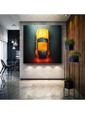SML Tablo Asfalt Üzerinde Sarı Porsche Klasik Araba Efsane Kanvas Tablo