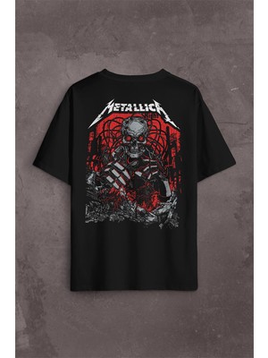 Kendim Seçtim Metallica Rock Music Metal Skull Kuru Kafa James Lars Kırk Robert Sırt Ön Baskılı Oversize Tişört T-Shirt