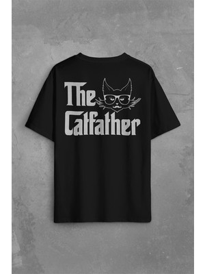 Kendim Seçtim The Godfather Cat Father Catfather Baba Kedi Sırt Ön Baskılı Oversize Tişört T-Shirt