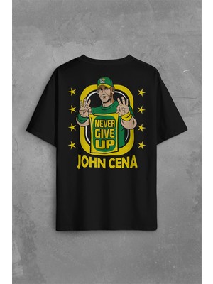 Kendim Seçtim John Cena Wwe Logo Never Give Up Amerikan Güreşi Sırt Ön Baskılı Oversize Tişört T-Shirt