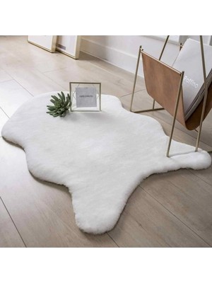 Aymira Home Beyaz Post Halı Peluş Tavşan Tüyü Hissi Kaymaz Taban Yıkanabilir Banyo Koridor Yolluk AY1966