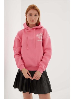 Fashion Friends Kapüşonlu Baskılı Sweat Pembe