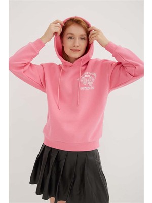 Fashion Friends Kapüşonlu Baskılı Sweat Pembe