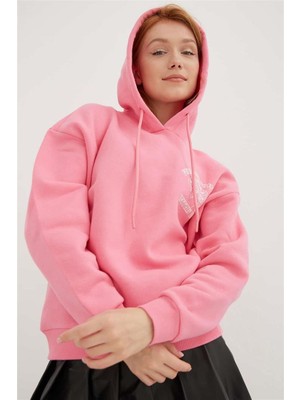 Fashion Friends Kapüşonlu Baskılı Sweat Pembe