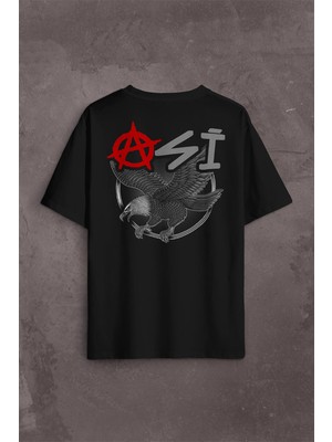 Kendim Seçtim Uçan Kartal Asi Taraftar Beşiktaş Sırt Ön Baskılı Oversize Tişört T-Shirt