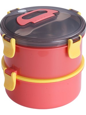 Vagonlife Bento 1600 ml Yuvarlak Lunchbox Yeni Koleksiyon Çift Katlı Çelik Sefer Tası Yemek Kutusu