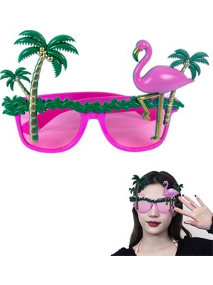 Pandoli Tropical Yaza Merhaba Hawaian Pembe Renk Ananas Flamingo Temalı Parti Gözlüğü