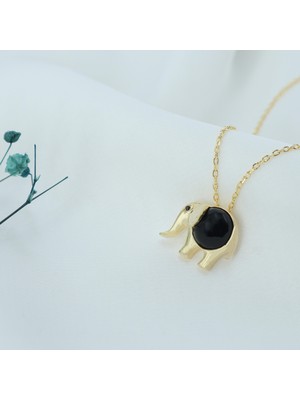 Neva Jewelry 925 Ayar Fantastik Siyah Taşlı Fil Modelli Gümüş Kolye