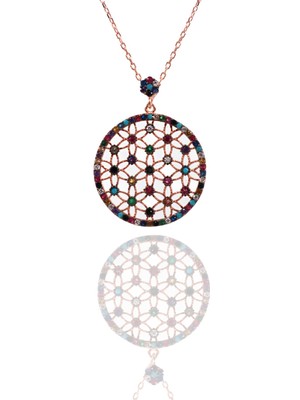 Neva Jewelry 925 Ayar Otantik Yaşam Çiçeği Renkli Taşlı Gümüş Kolye