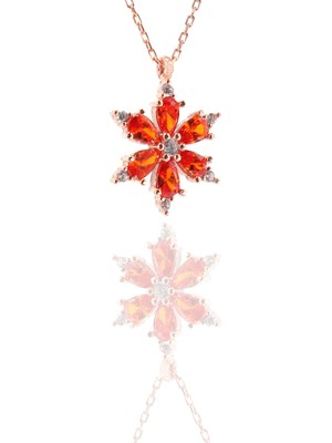 Neva Jewelry 925 Ayar Favori Turuncu Lotus Çiçeği Modelli Gümüş Kolye