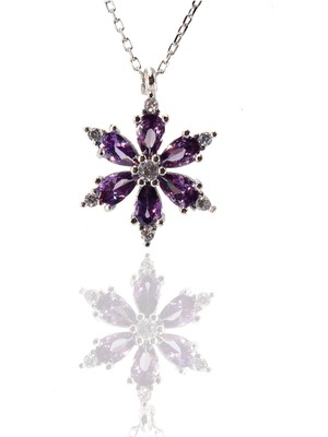 Neva Jewelry 925 Ayar Favori Mor Lotus Çiçeği Modelli Gümüş Kolye