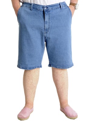 ModeXL  Büyük Beden Erkek Kot Şort Yan Cepli New Armına 23806 Buz Mavi