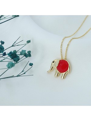 Neva Jewelry 925 Ayar Fantastik Kırmızı Taşlı Fil Modelli Gümüş Kolye