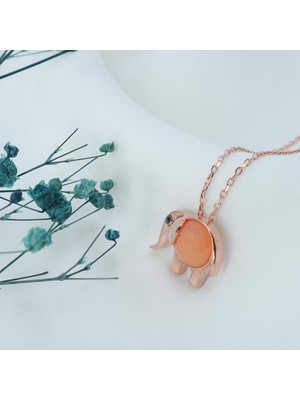Neva Jewelry 925 Ayar Fantastik Turuncu Taşlı Fil Modelli Gümüş Kolye