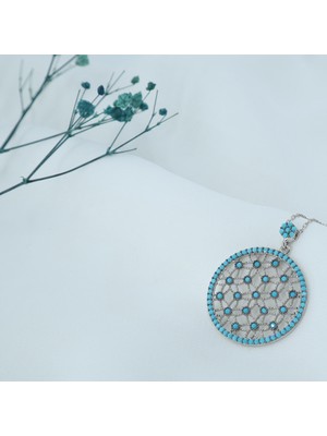 Neva Jewelry 925 Ayar Otantik Yaşam Çiçeği Firuze Taşlı Gümüş Kolye
