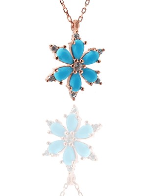 Neva Jewelry 925 Ayar Favori Firuze Taşlı Lotus Çiçeği Modelli Gümüş Kolye