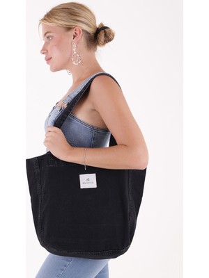 Bery Mood Koyu Antrasit Bez Kol & Omuz Çantası Tote Bag Kanvas İş Spor Günlük  PlajKot Jean Model Yazlık 45x35