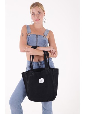 Bery Mood Koyu Antrasit Bez Kol & Omuz Çantası Tote Bag Kanvas İş Spor Günlük  PlajKot Jean Model Yazlık 45x35