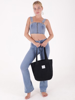 Bery Mood Koyu Antrasit Bez Kol & Omuz Çantası Tote Bag Kanvas İş Spor Günlük  PlajKot Jean Model Yazlık 45x35