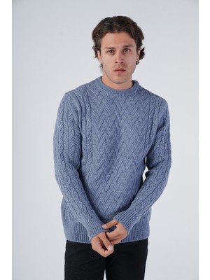 Trist Star Erkek Yürütme Saç Sepet Örgü Bisiklet Yaka Triko Yün Kazak TRIST-5309