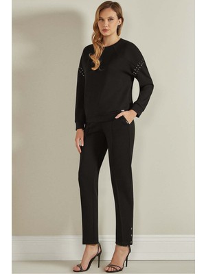 Guitar Havuç Paça Siyah Örme Pantolon