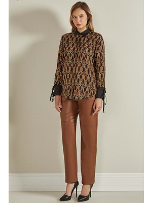 Guitar Düz Paça Kahverengi Deri Pantolon