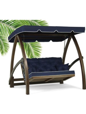 Modelsan Elegance Ladin Ahşap Salıncak Dış Mekan Bahçe, Teras Salıncağı -Lacivert