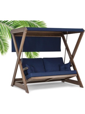 Modelsan Holox Ladin Ahşap Salıncak Dış Mekan Bahçe, Teras Salıncağı -Lacivert