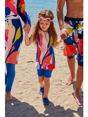 Marina Taytlı Kolsuz Saks Kız Çocuk Mayo K2320