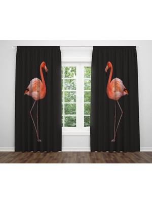 Alban Home Flamingo Temalı Dijital Baskı Çift Kanat Fon Perde 140X260