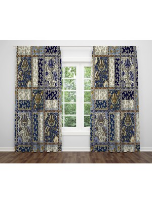 Alban Home Patchwork Temalı Dijital Baskı Çift Kanat Fon Perde 140X270