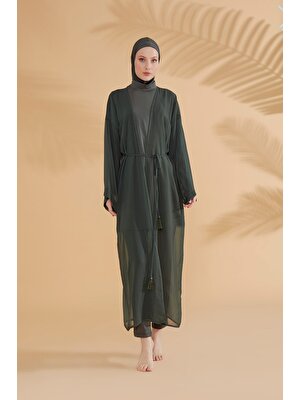 Marina Düz Haki Kimono Kaftan P2344