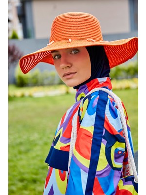 Marina Deniz Kabuğu Turuncu Geniş Hasır Şapka 142321