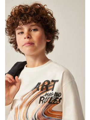 Mayoral Erkek Çocuk Baskılı Uzun Kollu T-Shirt 7068 Ekru